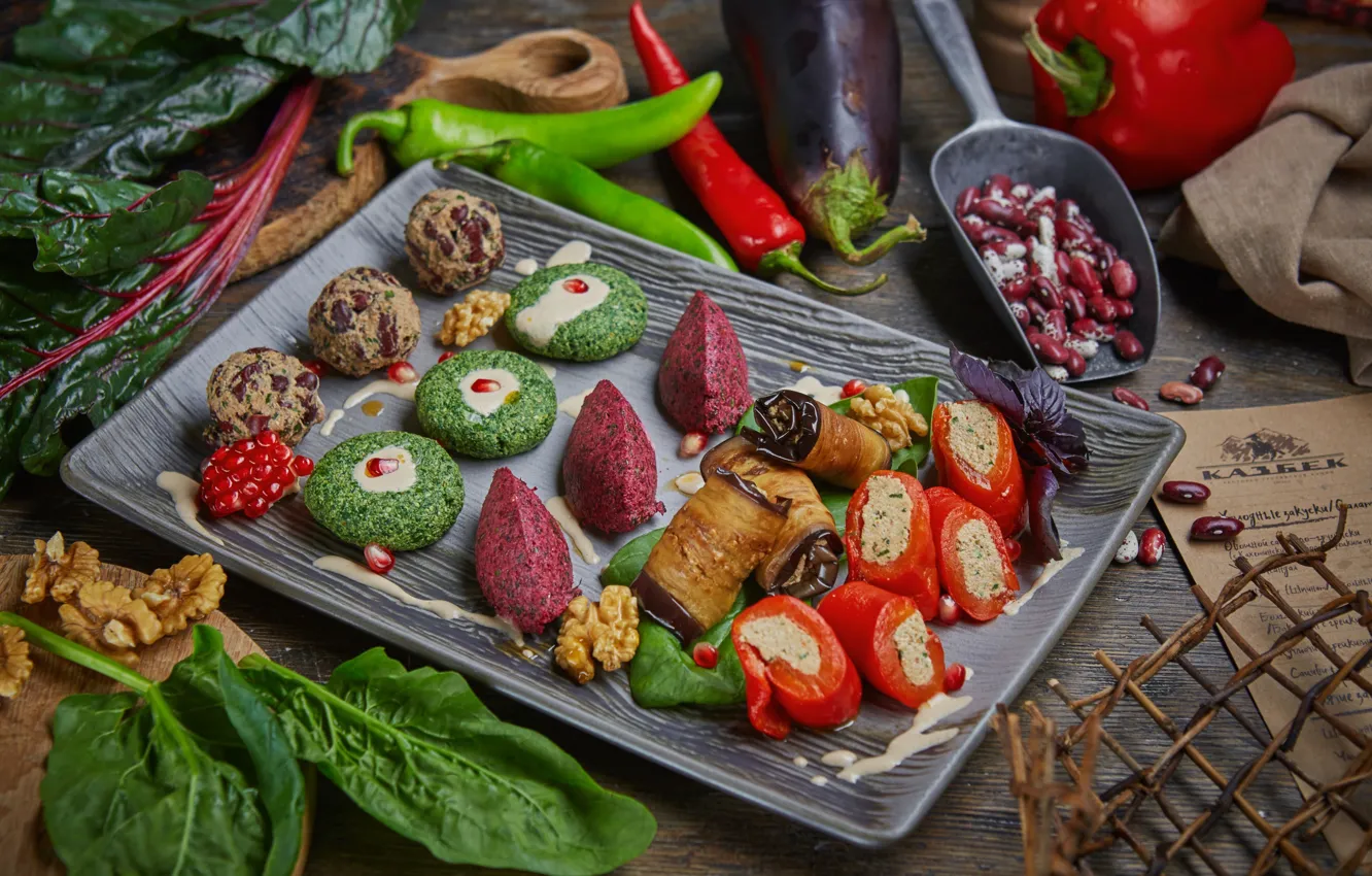 Photo wallpaper eggplant, pepper, garnet, snacks, beets, beans, Caucasian cuisine