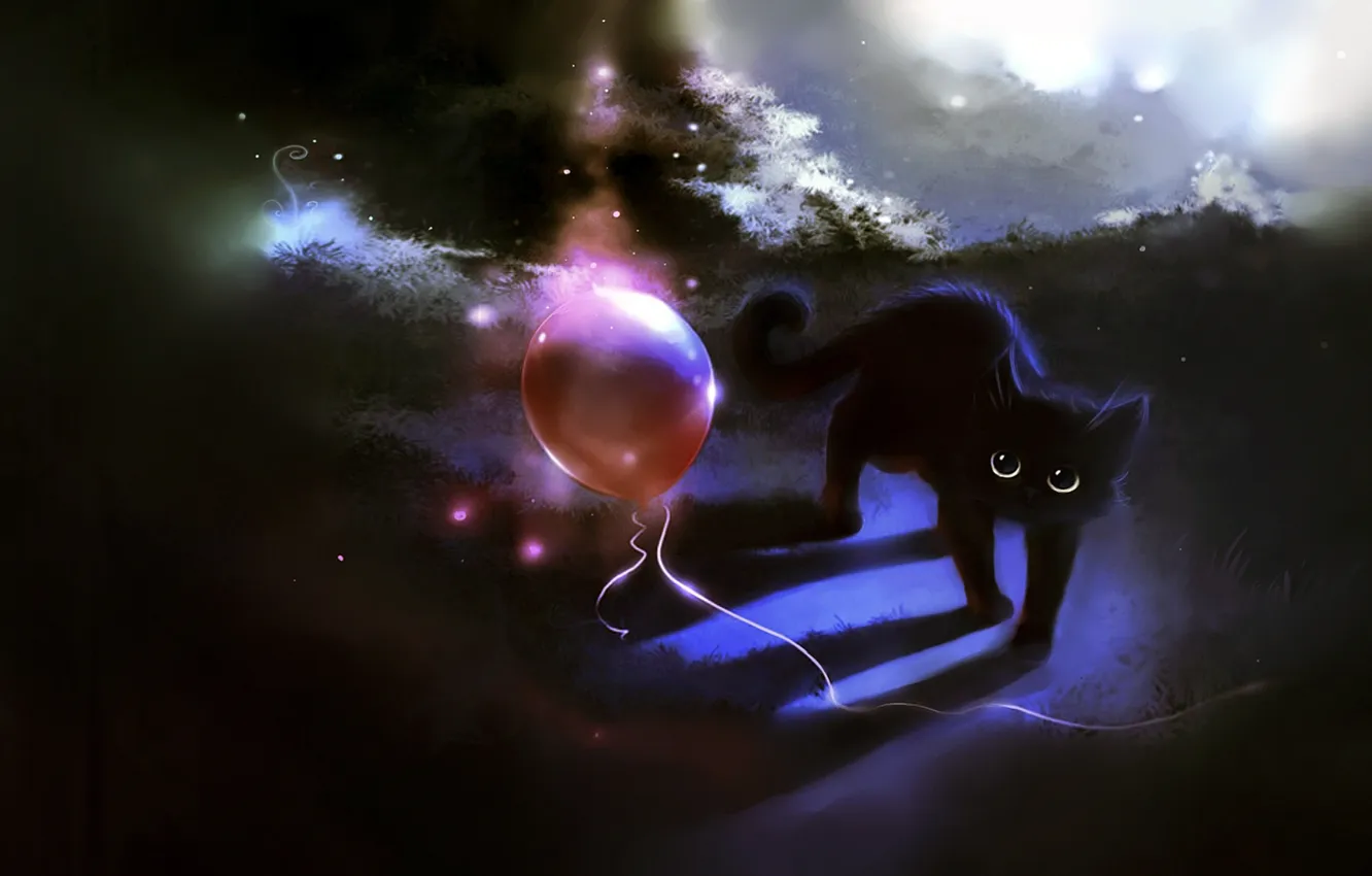Photo wallpaper cat, cat, balls, red, balloon, red, kitty, black