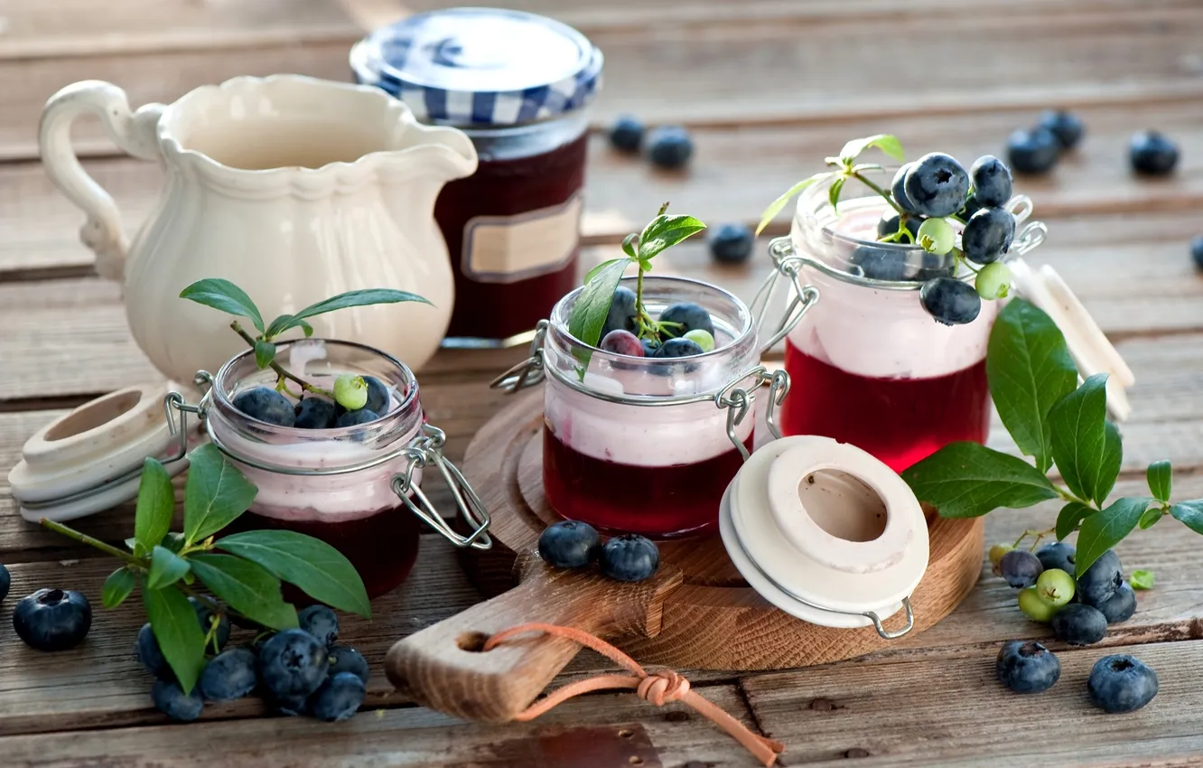 Photo wallpaper dessert, jelly, blueberries