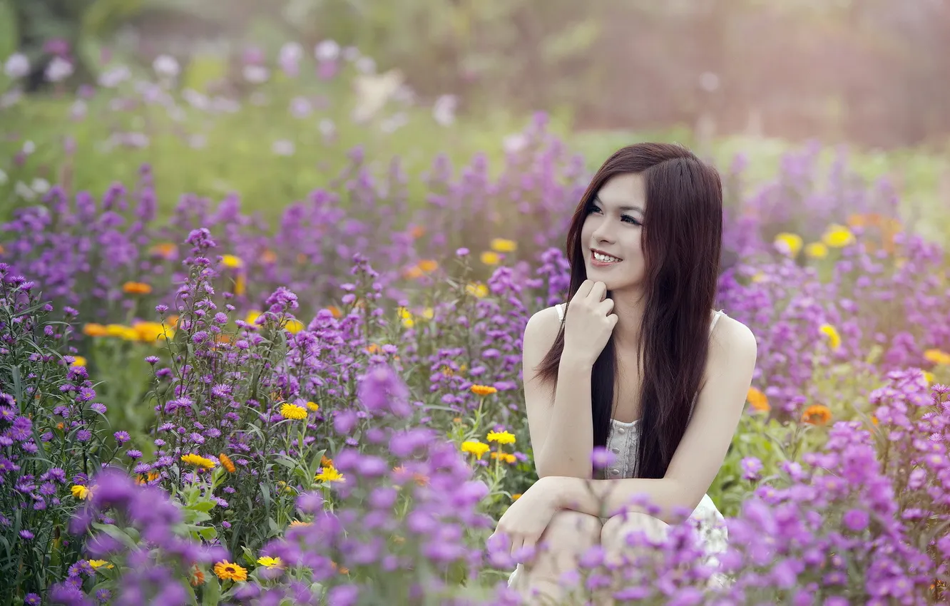 Photo wallpaper summer, girl, flowers