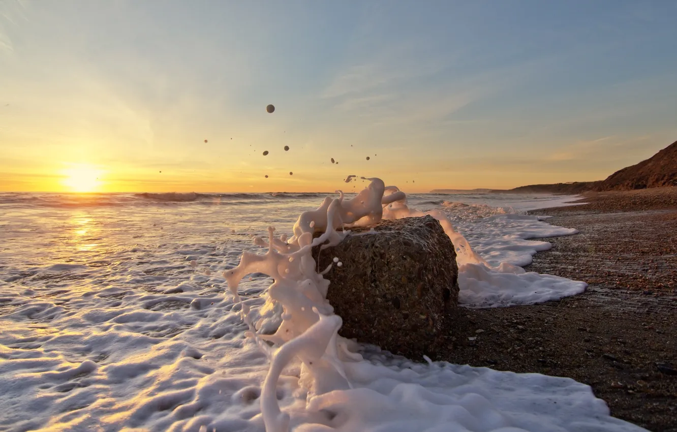 Photo wallpaper sea, wave, beach, stones, coast
