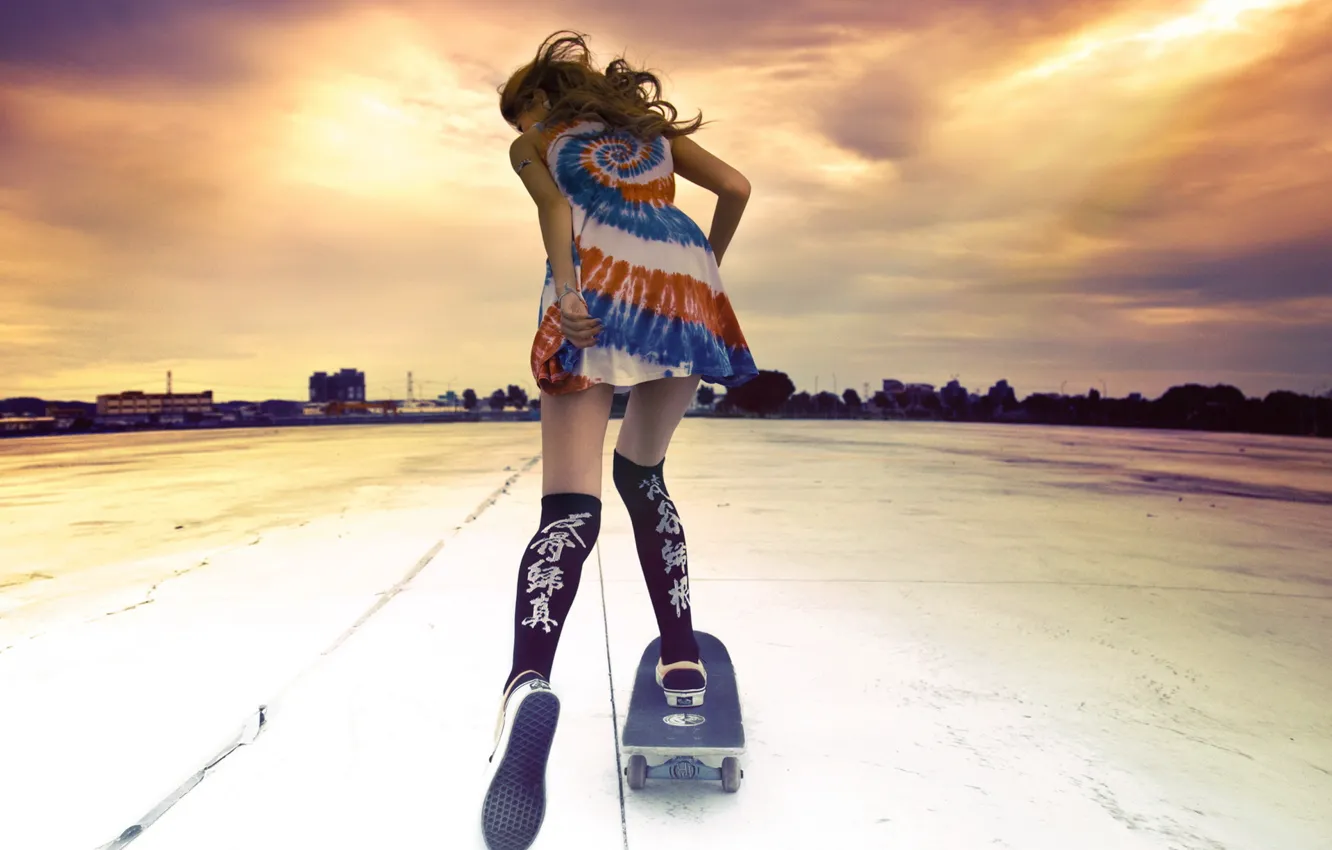 Photo wallpaper girl, sport, skateboard