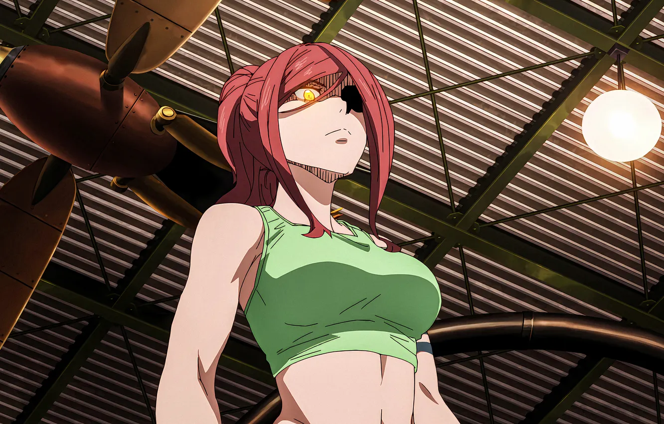 Photo wallpaper chest, look, girl, anime, top, anime, high quality, red hair