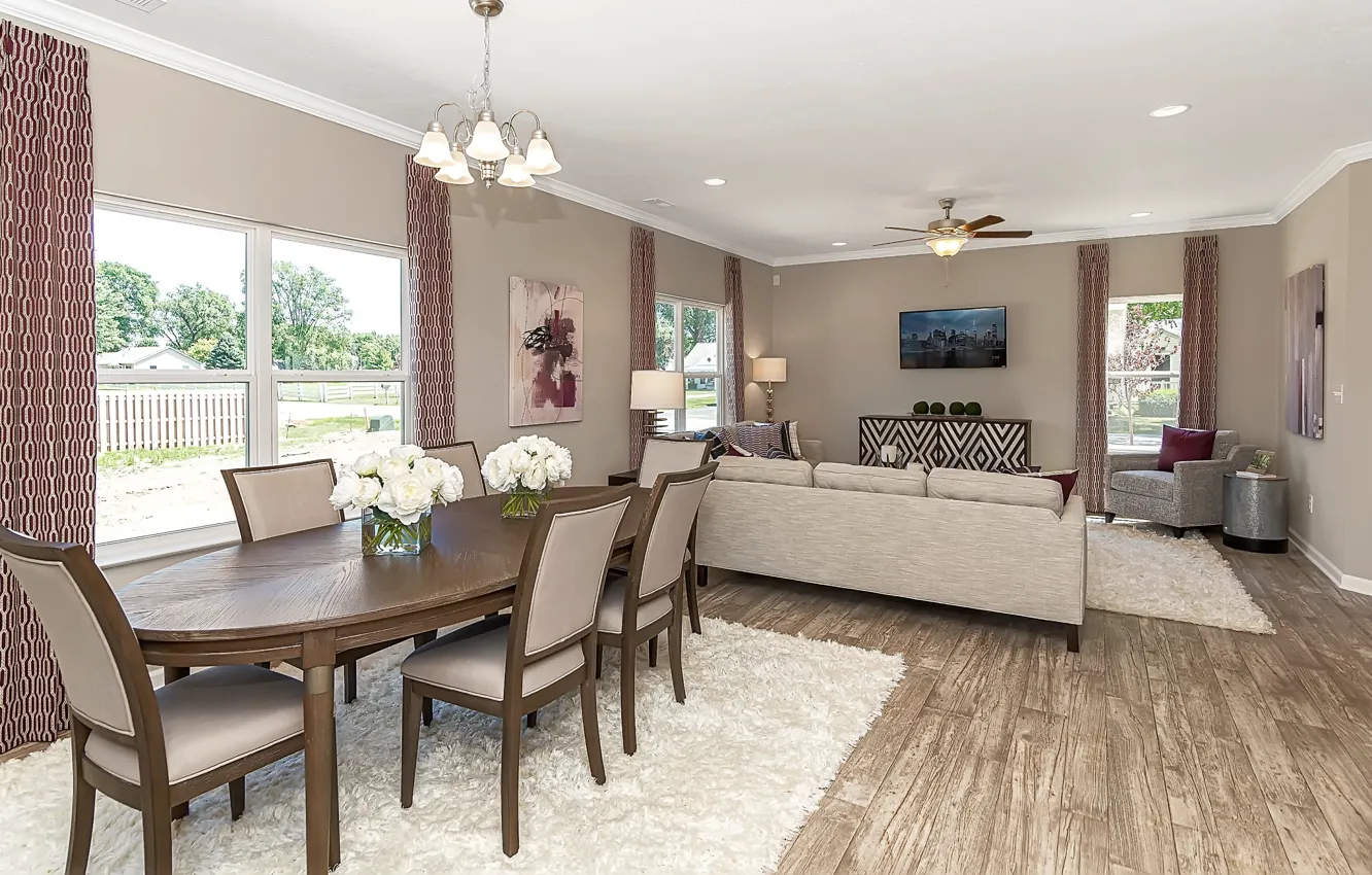 Photo wallpaper design, comfort, interior, living room, dining room, Indiana, Riley Ridge Home