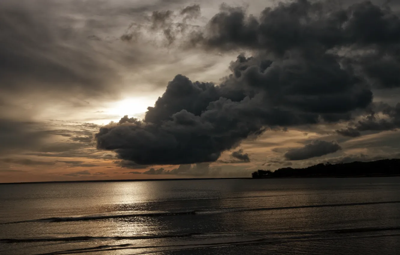Photo wallpaper sea, the sky, clouds, clouds, shore, the evening