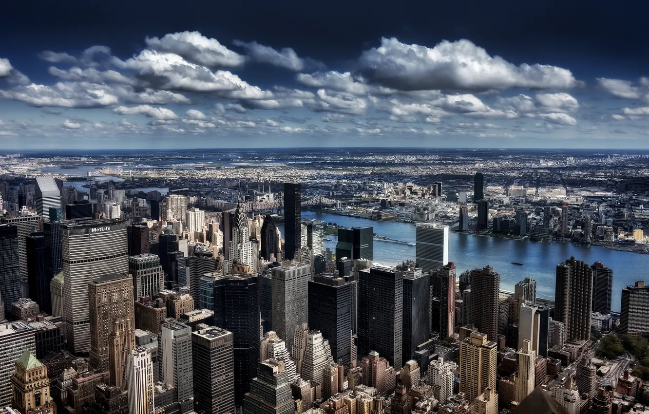 Photo wallpaper clouds, the building, New York, skyscrapers, horizon, megapolis, New York