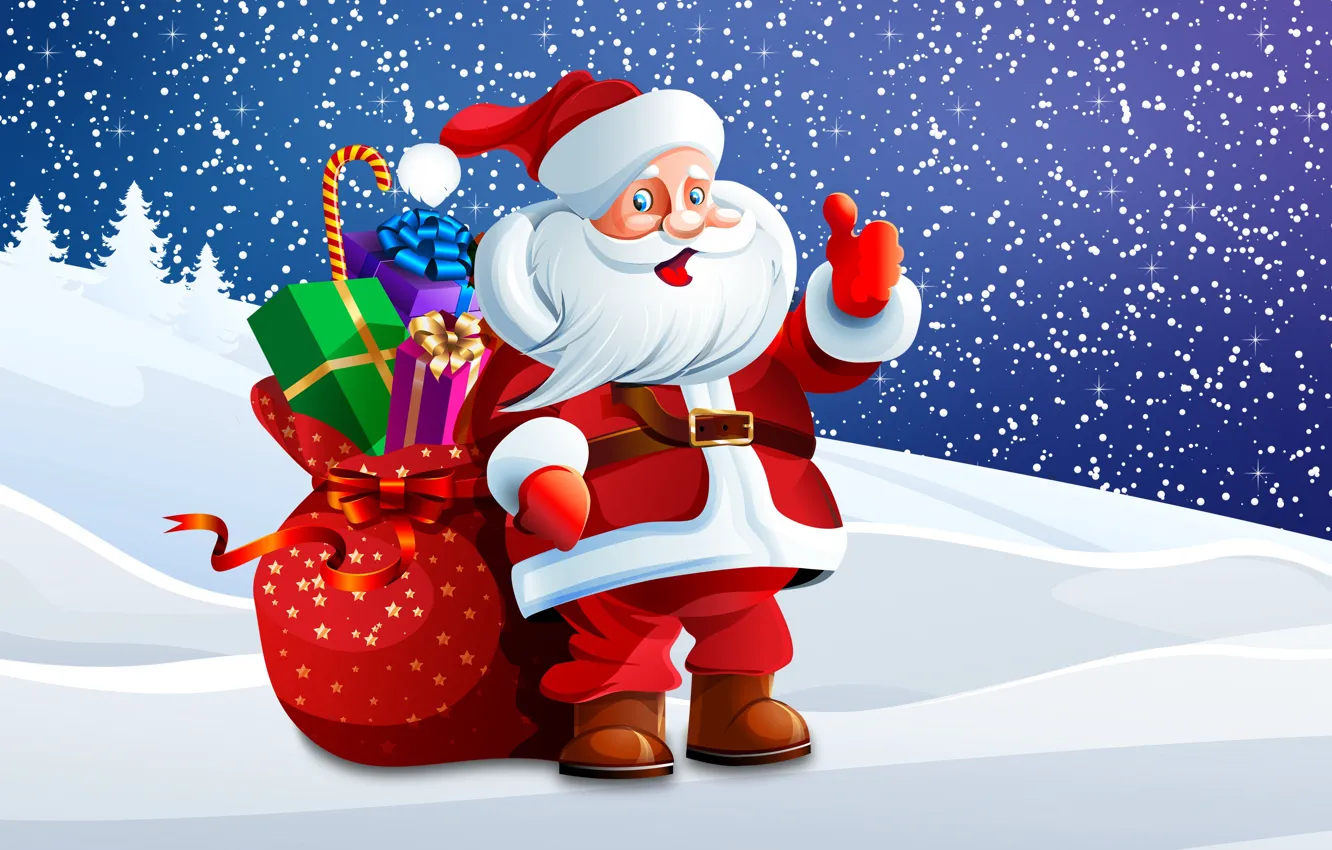 Photo wallpaper Snow, Christmas, Costume, Snowflakes, Background, New year, Santa, Holiday