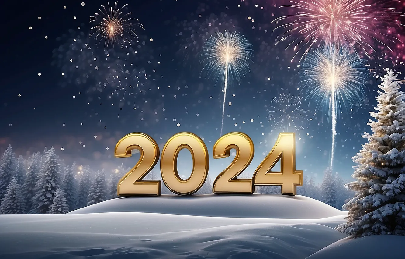 Wallpaper salute, figures, New year, golden, numbers, New year, 2024 ...