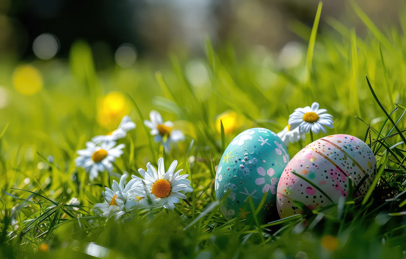 Photo wallpaper flowers, eggs, spring, colorful, Easter, happy, flowers, spring