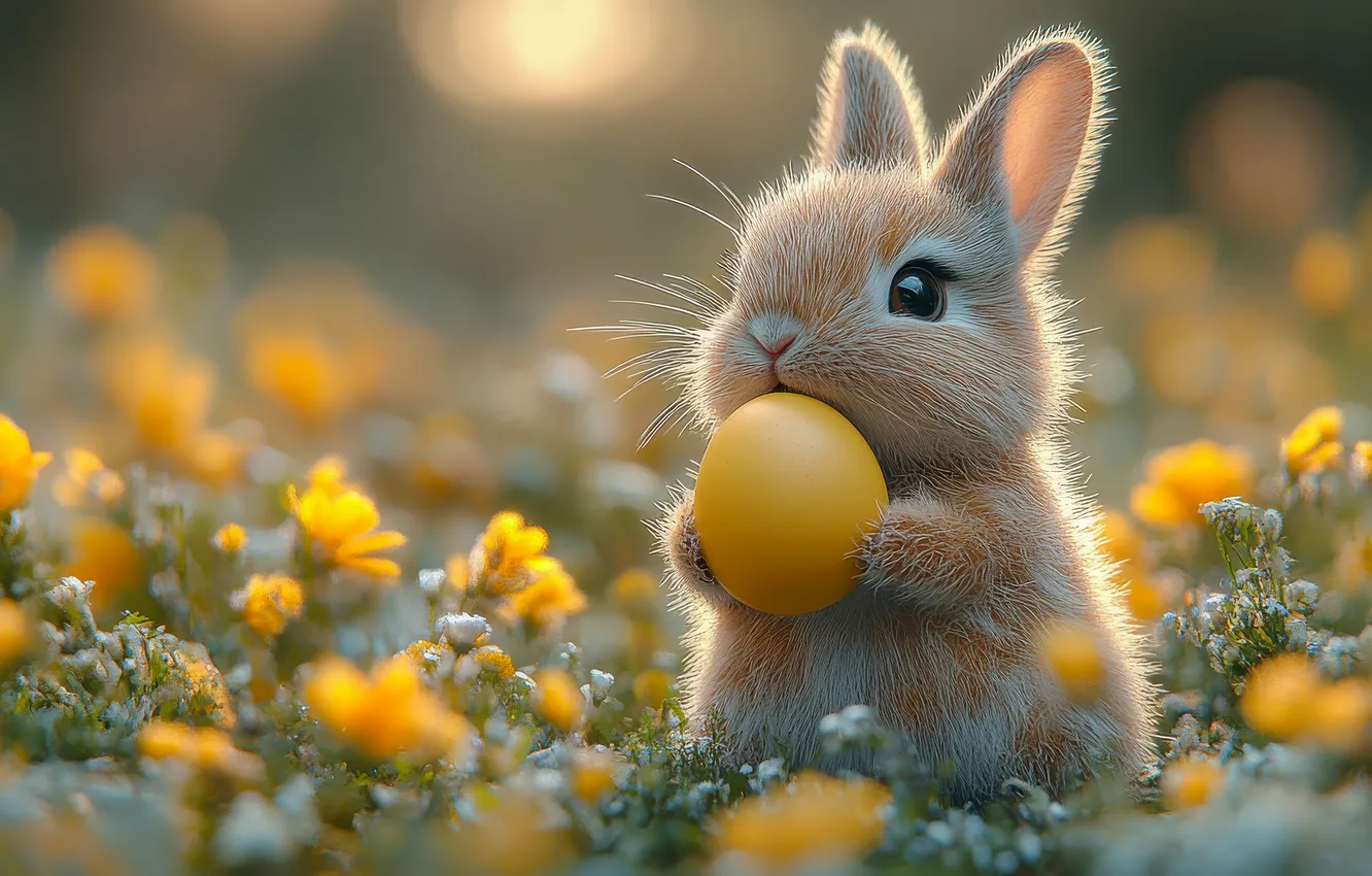 Photo wallpaper look, flowers, holiday, eggs, spring, rabbit, Easter, face