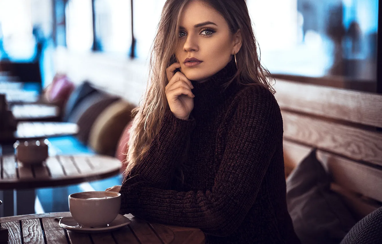Photo wallpaper look, face, hands, makeup, mug, sweater, Anatoly Oskin, Dajana Kllogjri