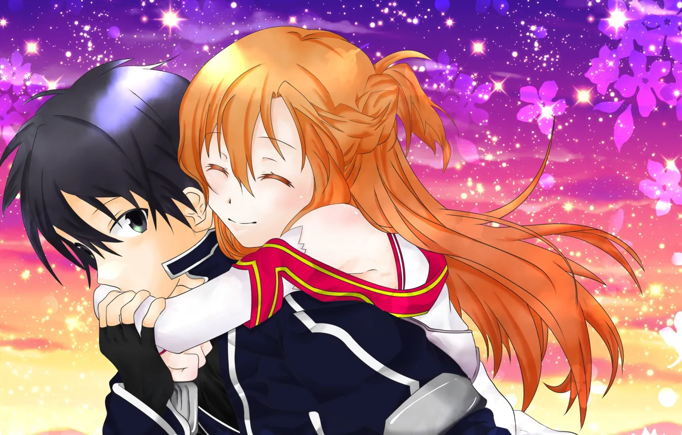 Photo wallpaper sunset, anime, art, Sword art online, Sword Art Online, Asuna, Kirito