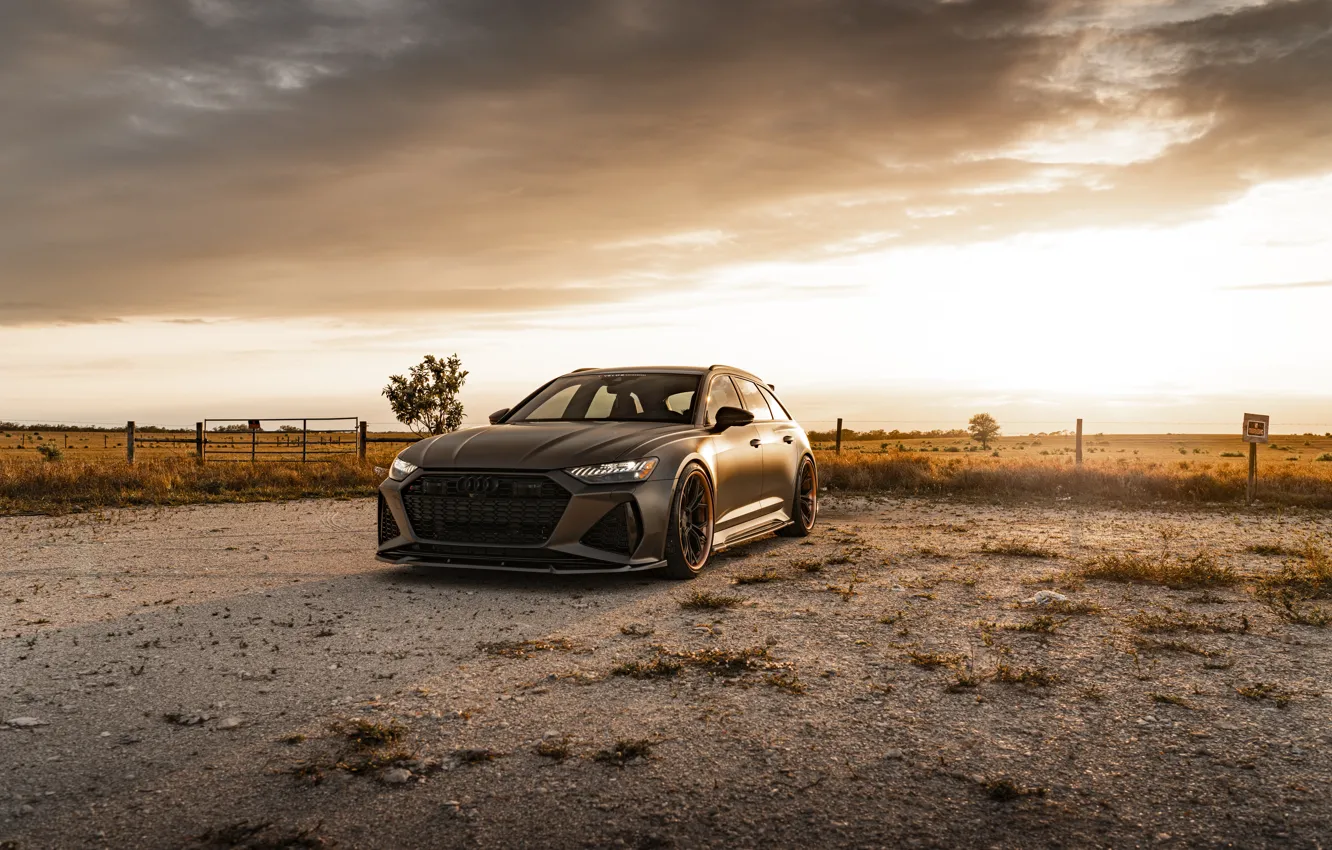 Photo wallpaper Audi, Sunset, Gray, Before, RS6