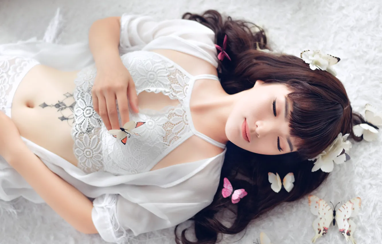 Photo wallpaper white, erotic, chest, girl, face, pose, stay, sweetheart