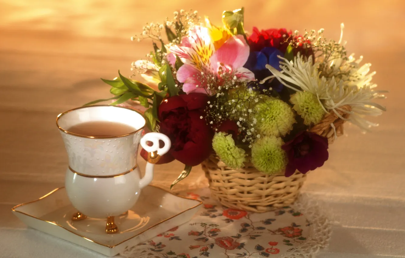 Photo wallpaper flowers, mood, tea