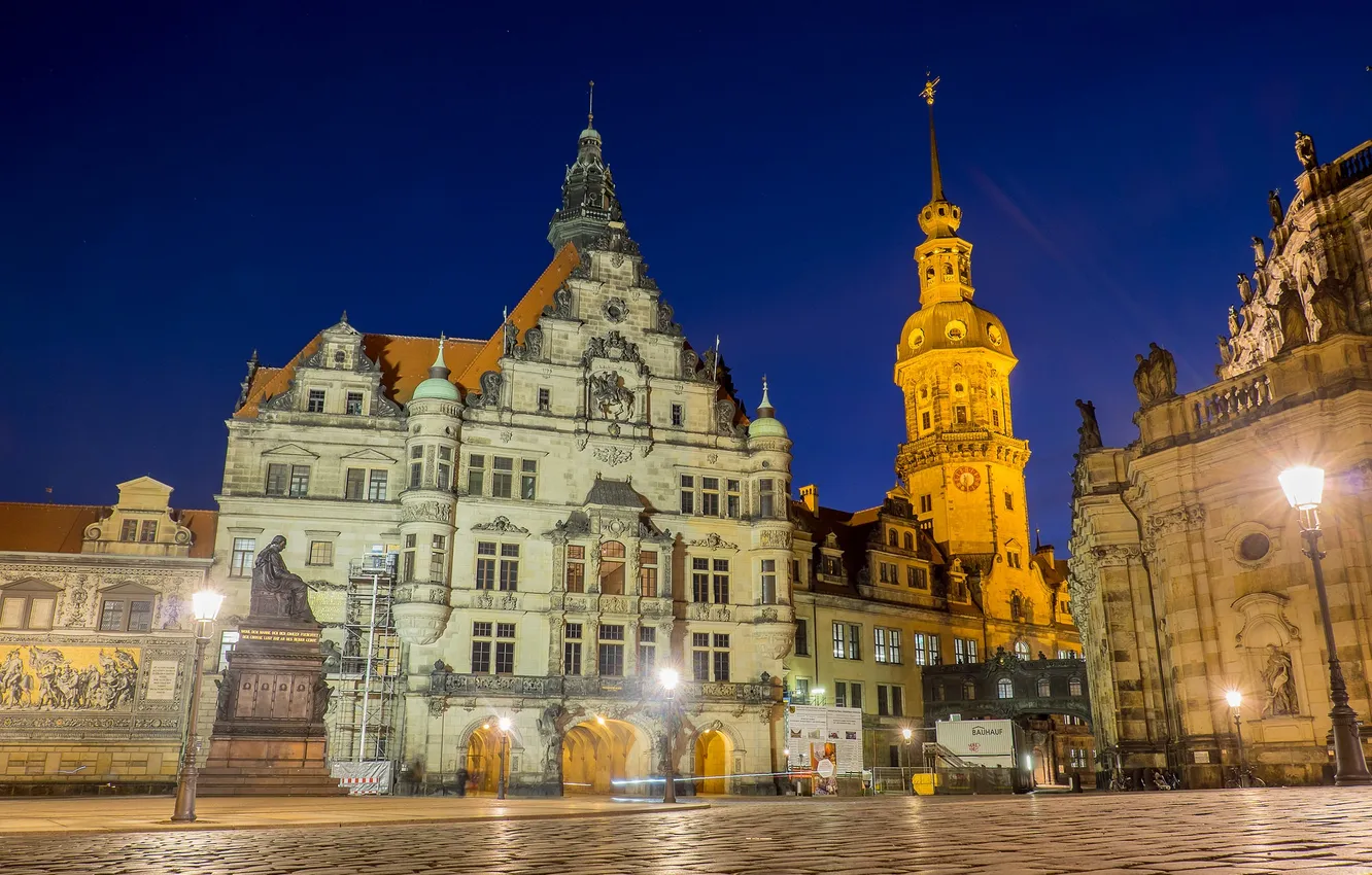Photo wallpaper night, lights, Germany, Dresden, area, monument