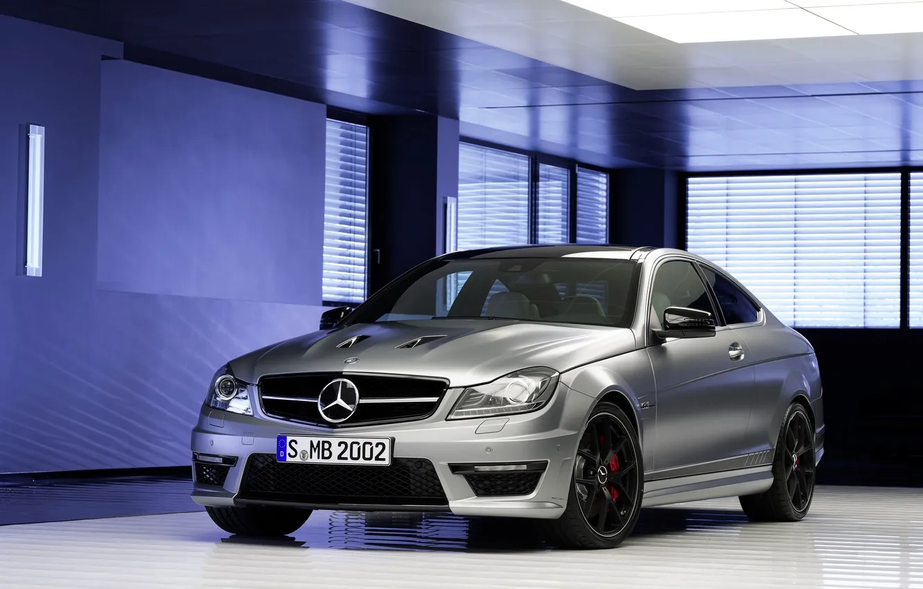 Photo wallpaper Mercedes-Benz, Mercedes, Silver, The hood, AMG, C63, 507, The front