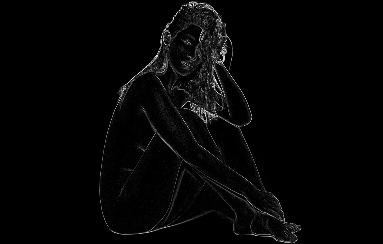 Photo wallpaper girl, background, dark, contour, figure