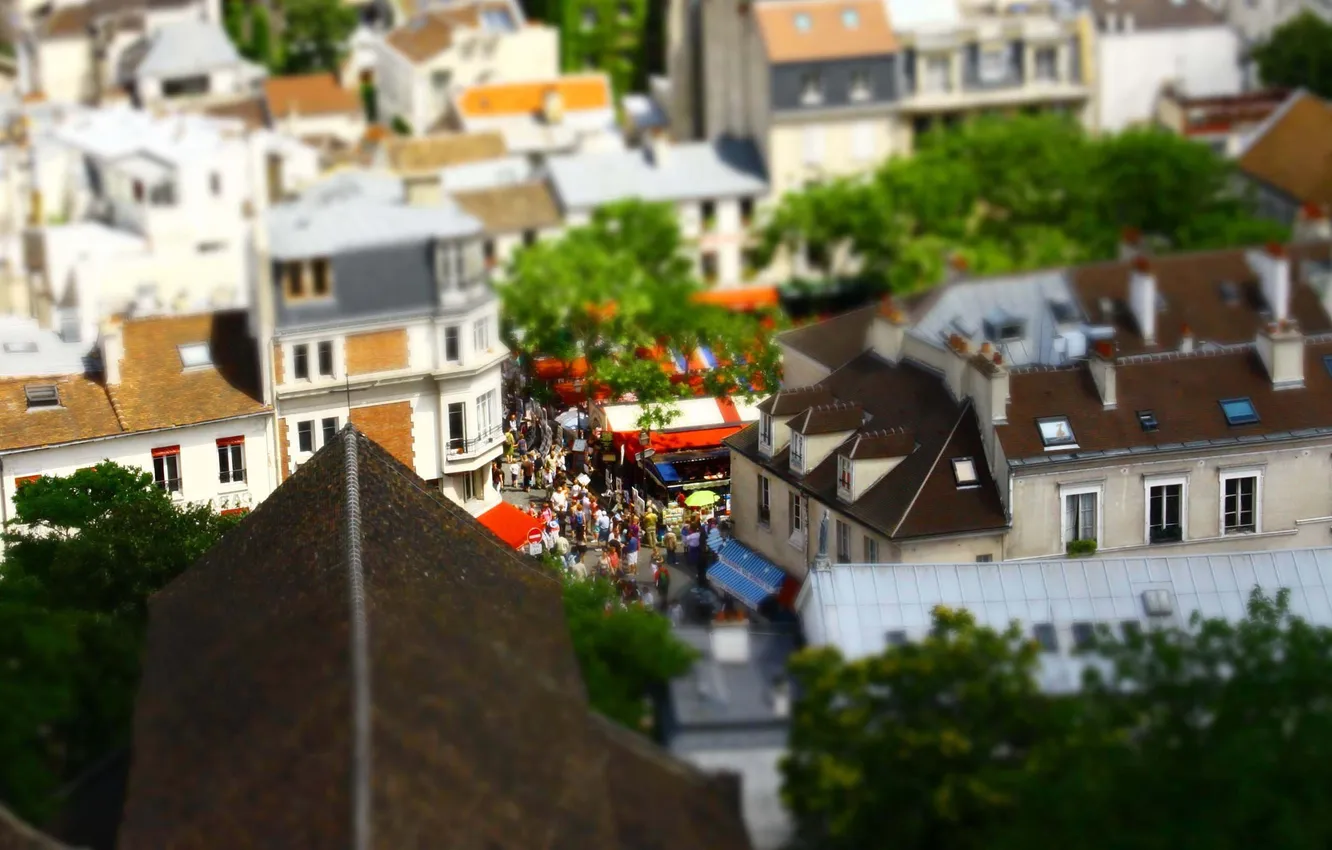 Photo wallpaper roof, the city, people, building