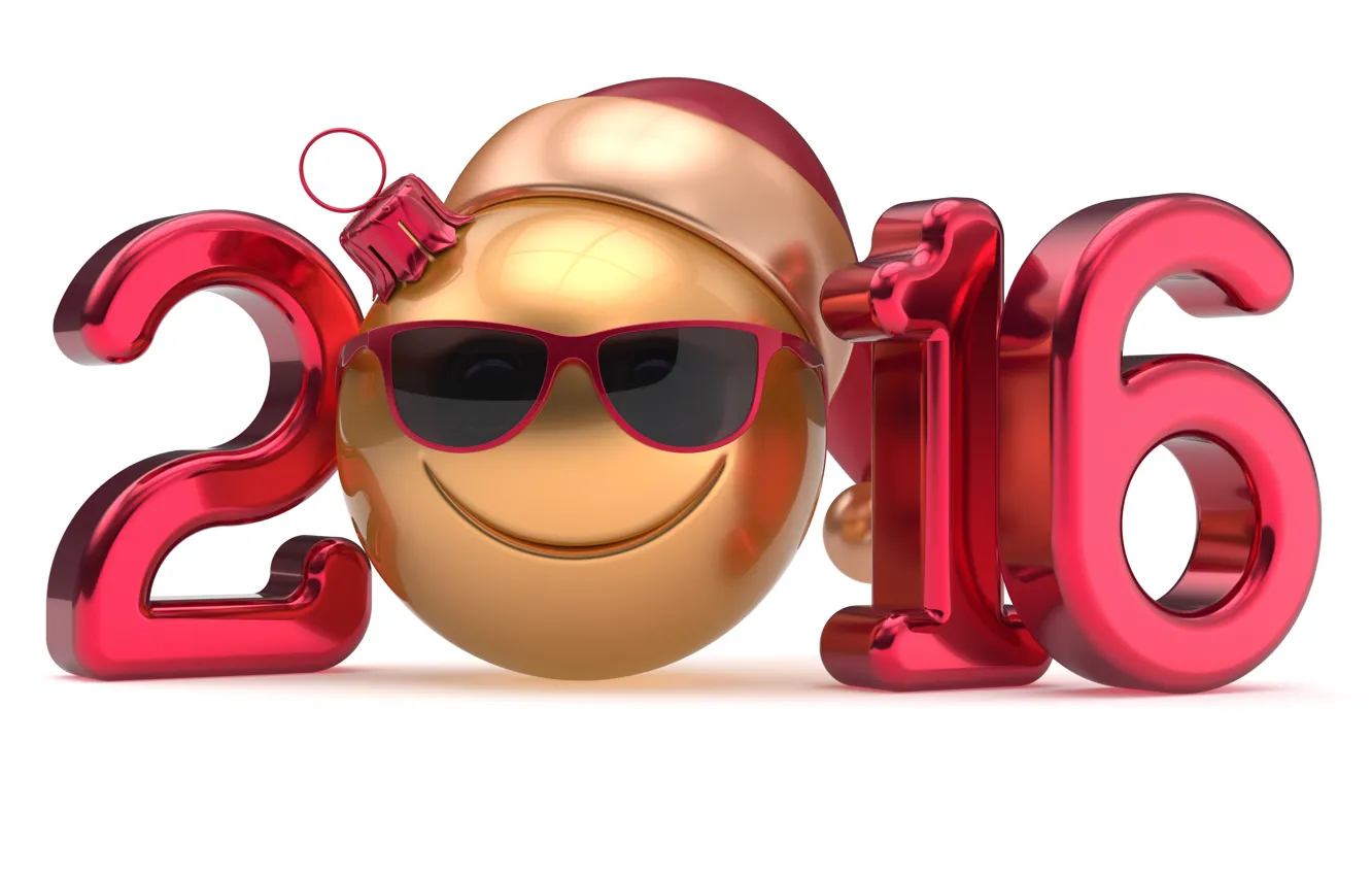 Photo wallpaper New Year, figures, smiley, New Year, ball, Happy, 2016