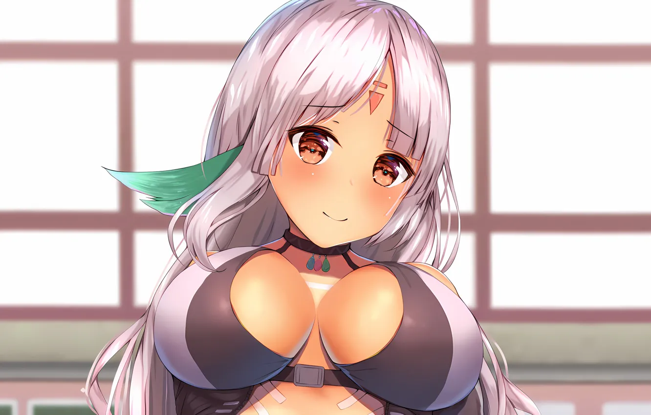 Photo wallpaper girl, sexy, cleavage, pink hair, long hair, boobs, anime, beautiful