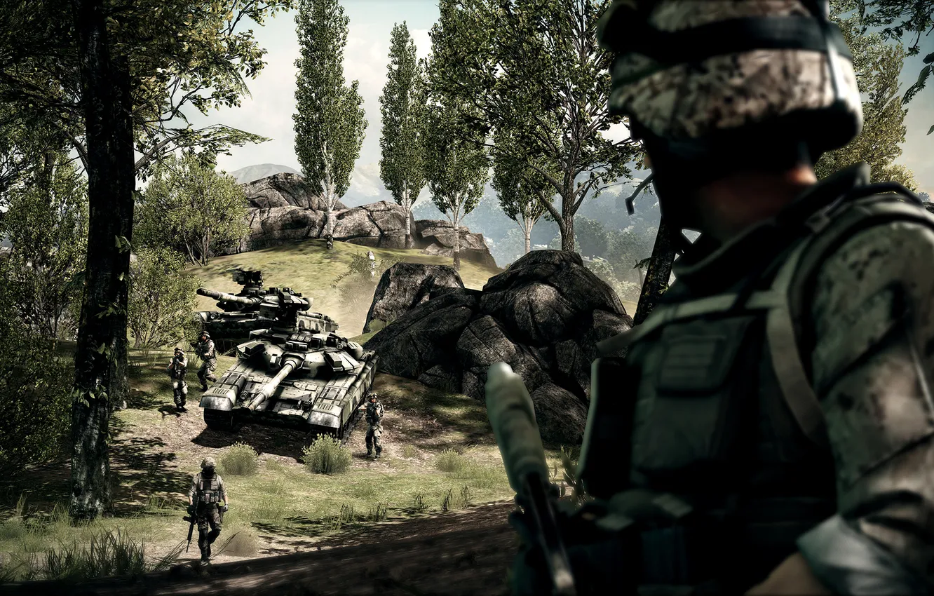 Photo wallpaper soldiers, tank, battlefield