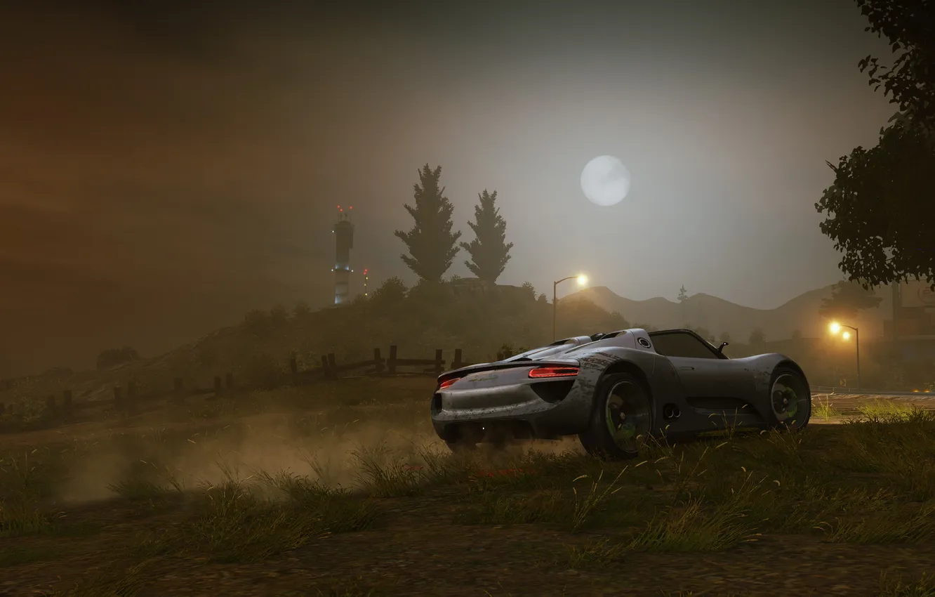 Photo wallpaper machine, night, the moon, Porsche, cars, need for speed most wanted 2
