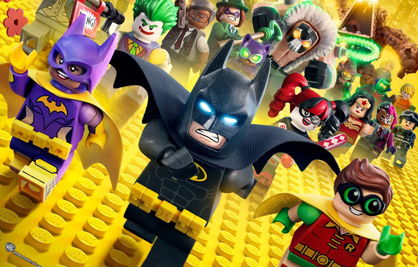 Photo wallpaper cinema, Wonder Woman, Batman, movie, bat, Lego, Robin, hero