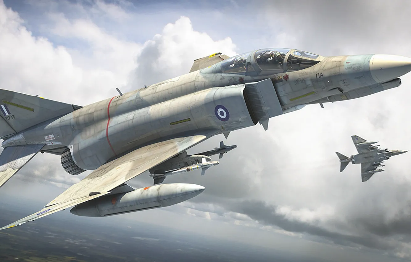 Photo wallpaper fighter-bomber, double, McDonnell Douglas F-4 Phantom II, Air force Greece, long-range fighter-interceptor
