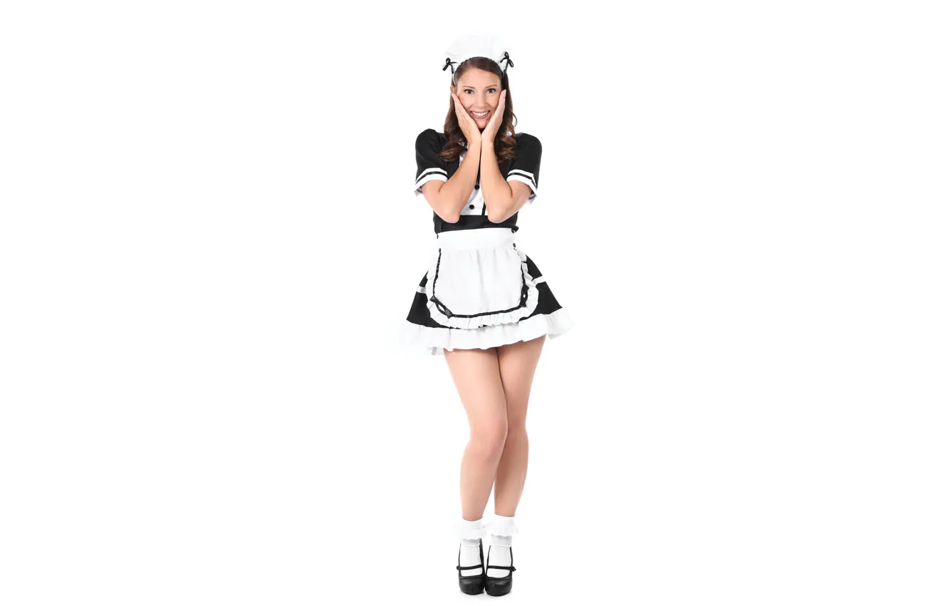 Photo wallpaper white background, legs, uniform, the maid, Miluniel Louis