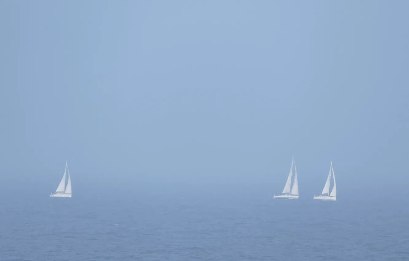 Photo wallpaper sea, fog, sailboats