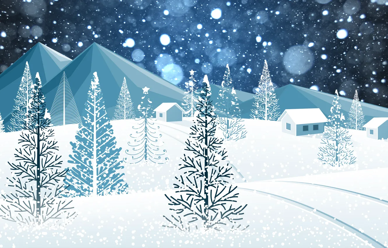 Photo wallpaper winter, forest, snow, mountains, snowflakes, mood, holiday, tree