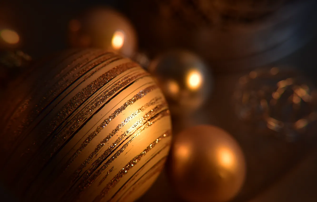 Photo wallpaper balls, Shine, ball, Christmas, New year, gold, Christmas decorations