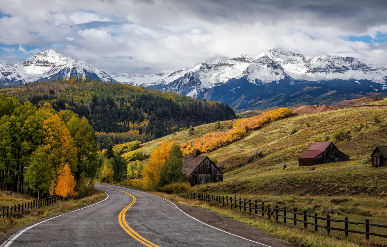 Photo wallpaper autumn, forest, mountains