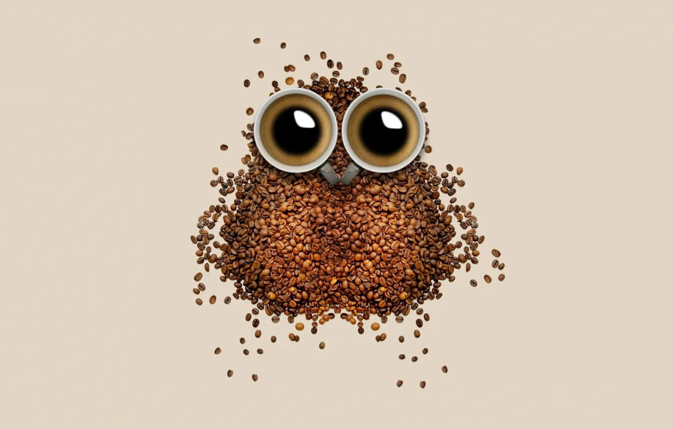 Photo wallpaper abstraction, owl, coffee, grain, Cup