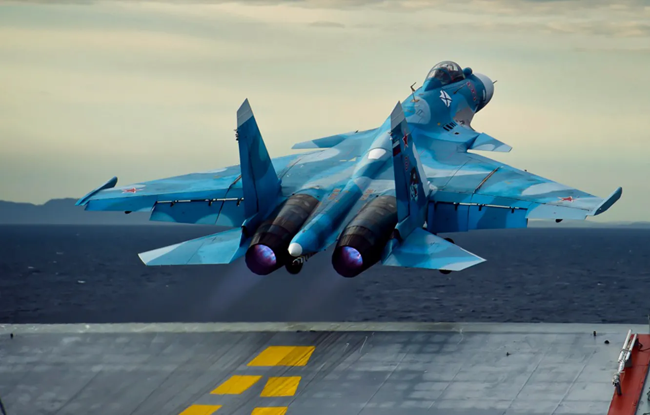 Photo wallpaper the carrier, the rise, Sukhoi, Su-33, Navy, Flanker-D, Russian carrier-based fighter of the fourth generation