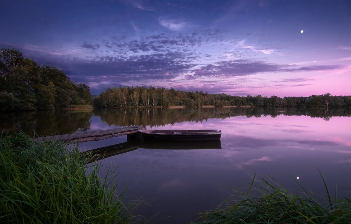 Photo wallpaper photo, boat, the evening, river pier