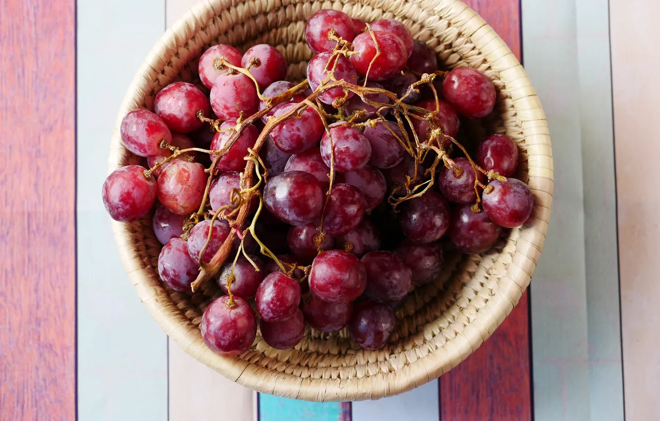 Photo wallpaper strips, red, Board, grapes, bunch, bowl, network