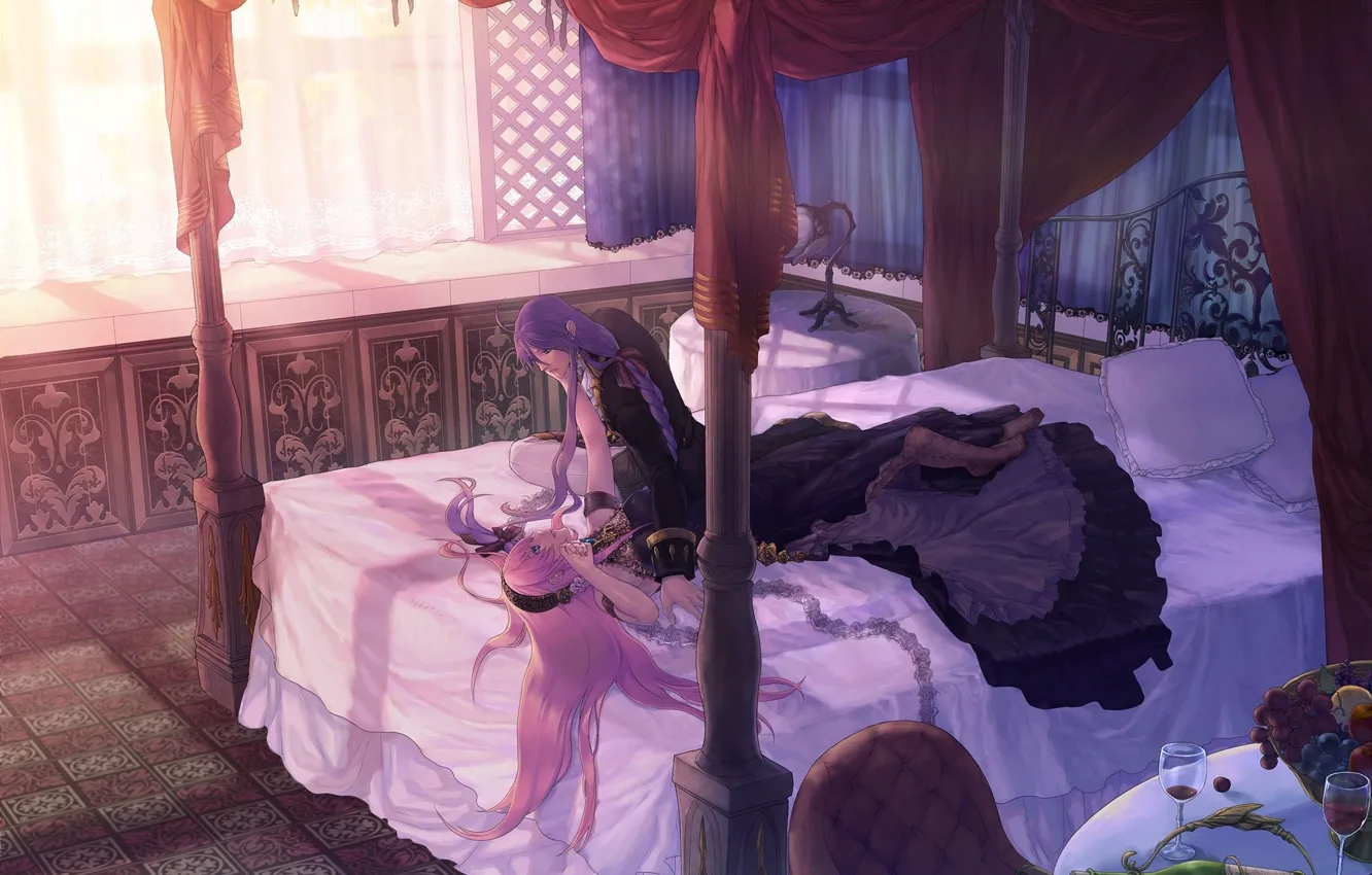 Photo wallpaper table, bottle, bed, chair, window, fruit, vocaloid, Vocaloid