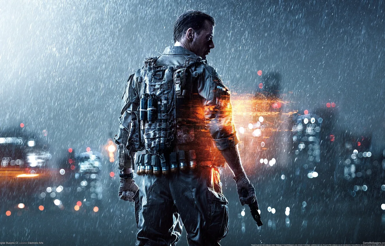Photo wallpaper lights, gun, weapons, rain, home, soldiers, gloves, equipment