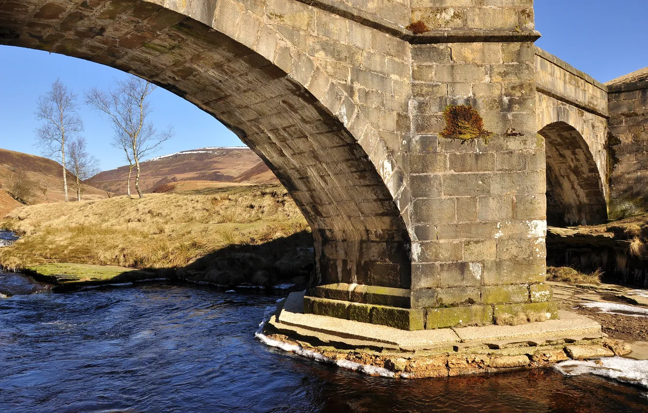 Photo wallpaper the sky, bridge, river, arch