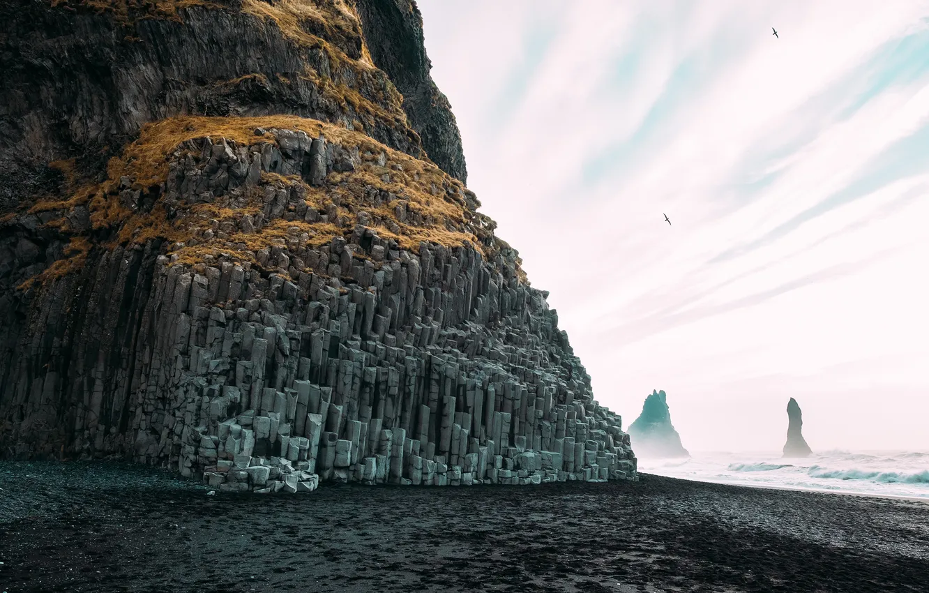 Photo wallpaper beach, rocks, coast, The Black-Pebble Beach, Reynisfjara