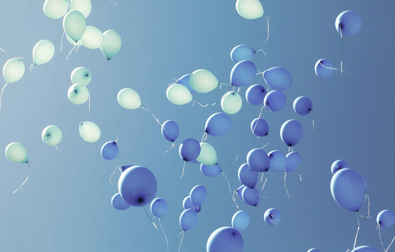 Photo wallpaper the sky, blue, white, balloons