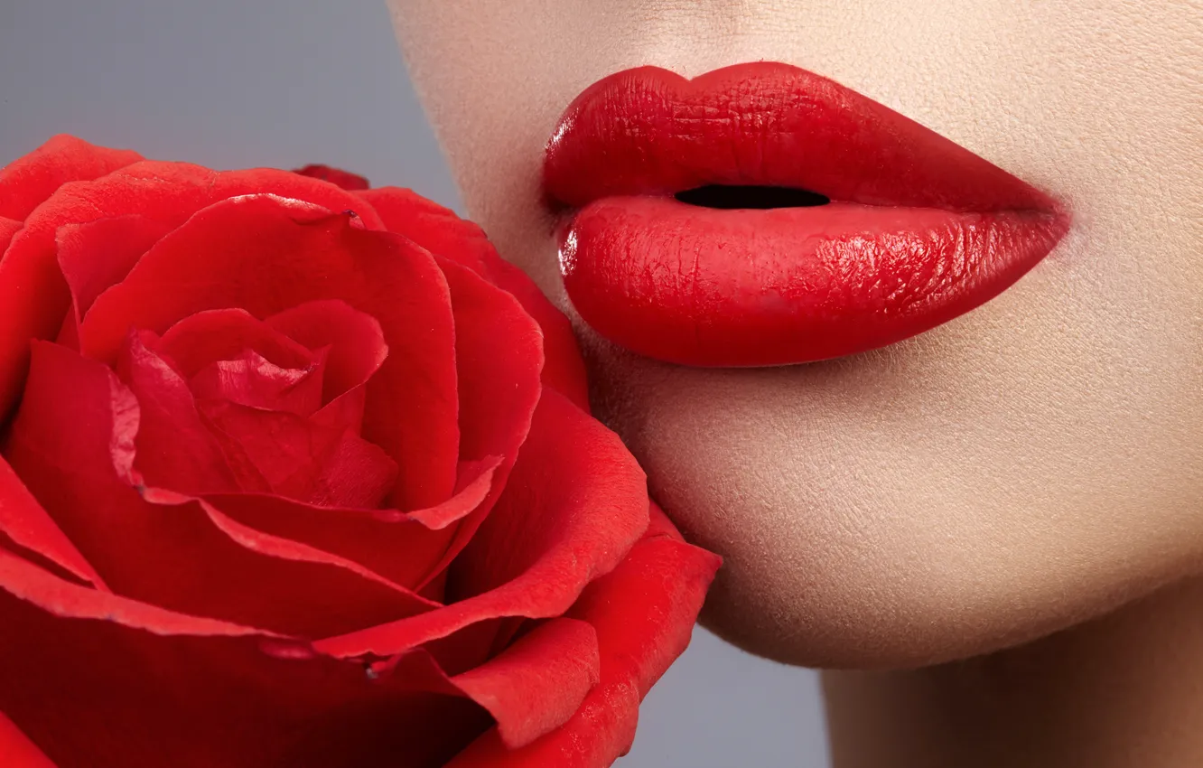 Photo wallpaper flower, girl, close-up, face, background, rose, makeup, lipstick