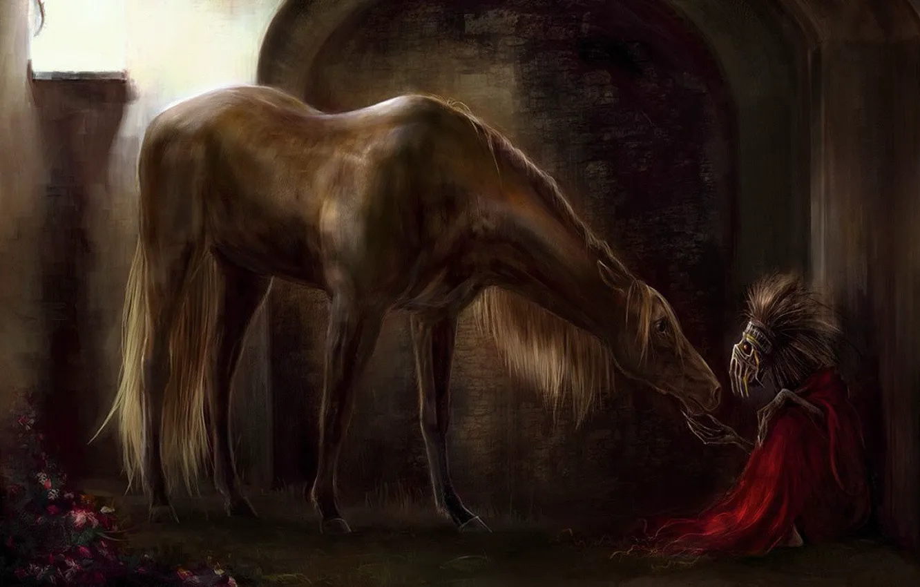 Photo wallpaper horse, hands, monster