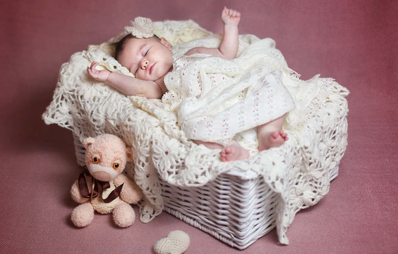 Photo wallpaper basket, toy, baby, bear, child, baby