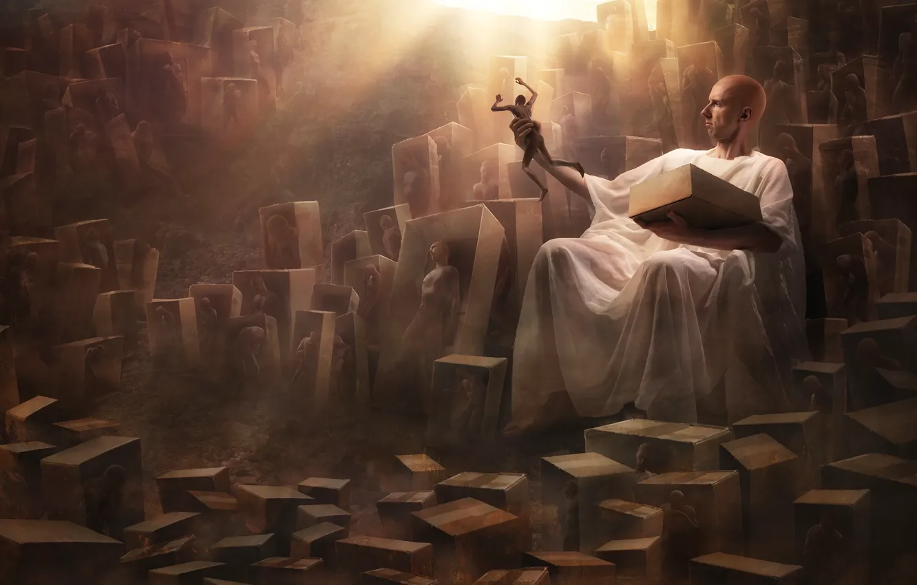 Photo wallpaper fantasy, box, people, art, male, products