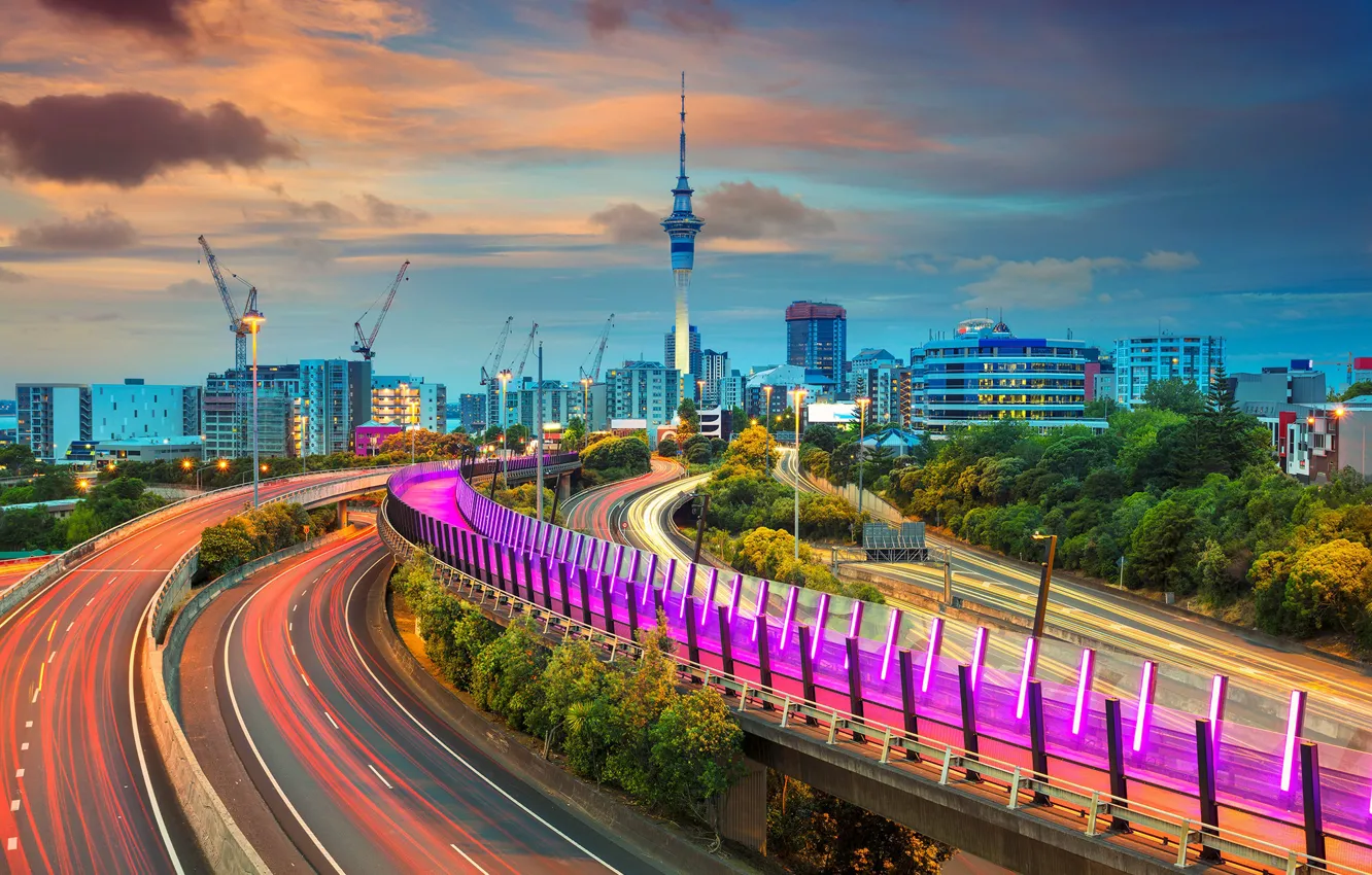 Photo wallpaper lights, tower, home, New Zealand, Auckland