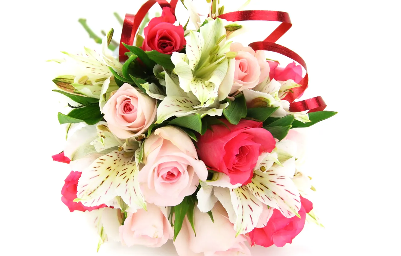Photo wallpaper roses, bouquet, gentle, wedding, flowers, Alstroemeria