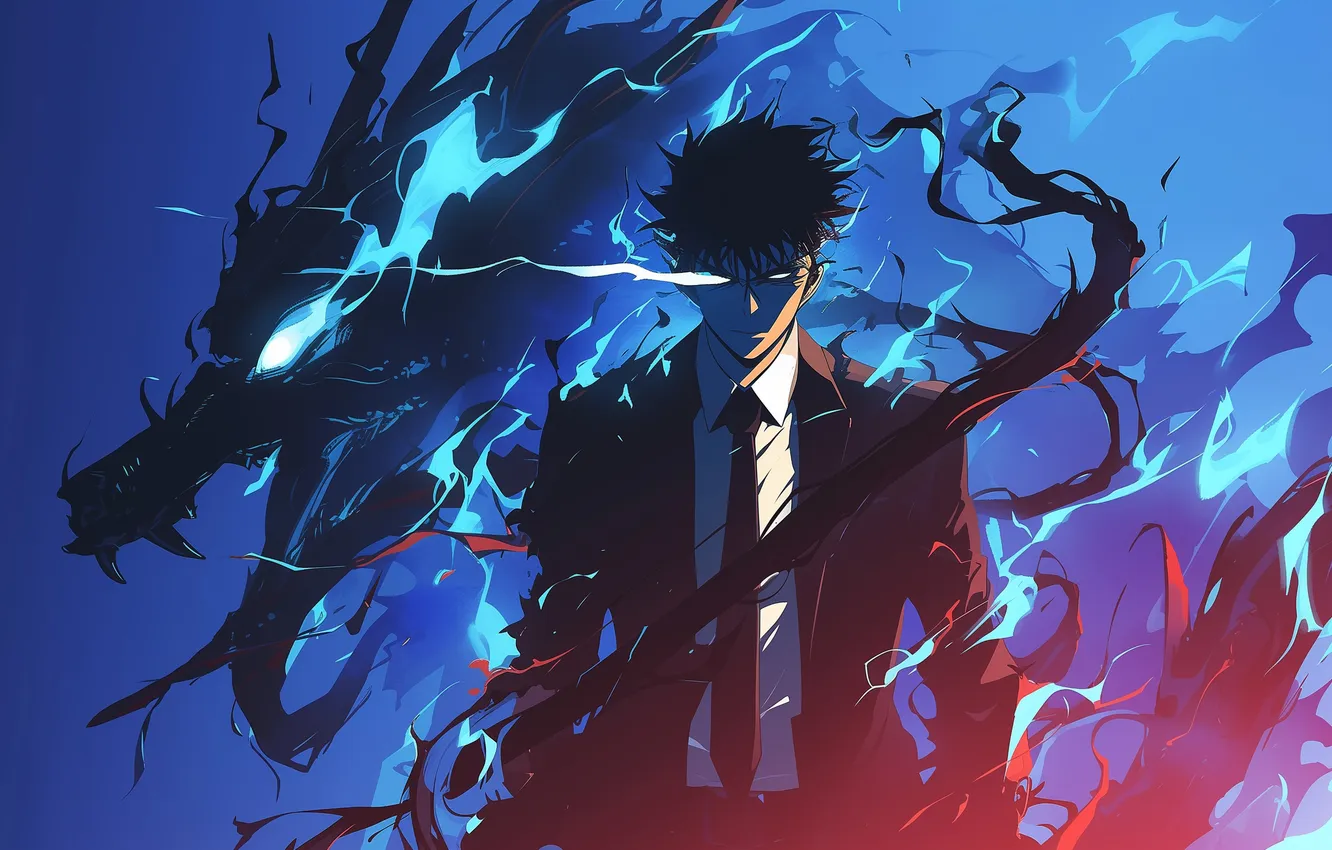 Photo wallpaper South Korea, blue, anime, power, boy, dragon, asian, suit